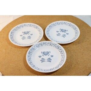 Corelle by Corning BLUE HEARTS Sponge Snack Bread Dessert Plates 6 3/4" Set Of 3